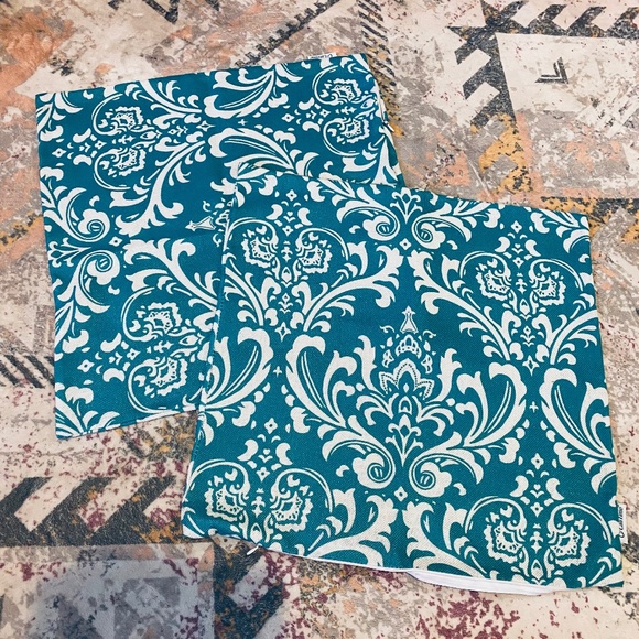 Turquoise Jacquard Pillow Covers | Damask Print - Picture 1 of 2